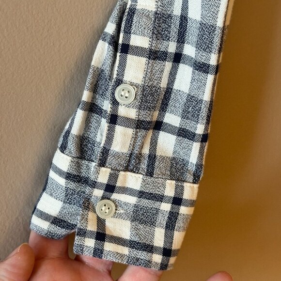 Women's S Madewell Dossier Plaid Collarless Button Down Blue Striped Trim - Picture 5 of 8